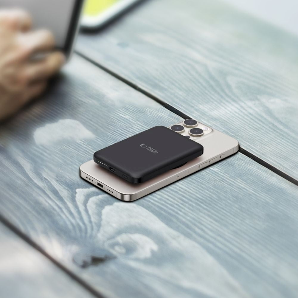 Tech-Protect Trådløs Powerbank 5000 mAh - MagSafe Kompatibel - Sort