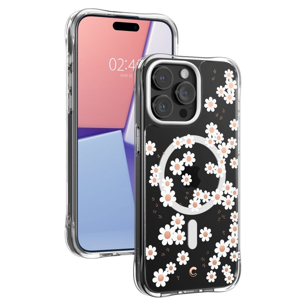 Cyrill iPhone 15 Pro Max Cecile Plastik Bagside Cover m. Strop - MagSafe Kompatibel - White Daisy