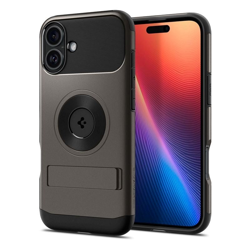 Spigen iPhone 16 Slim Armor Bagside Cover m. Kickstand - MagSafe Kompatibel - Gunmetal