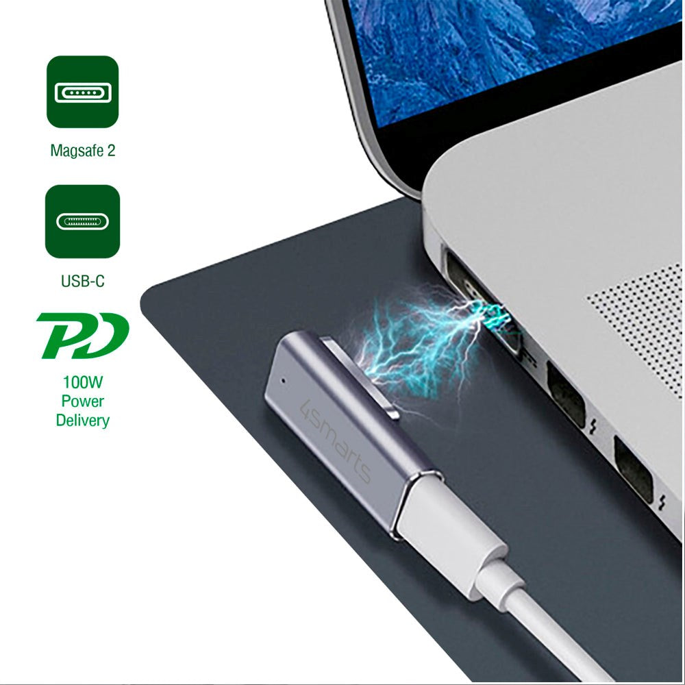 4smarts Adapter USB-C PD 100W til Magsafe 2 - Sølv