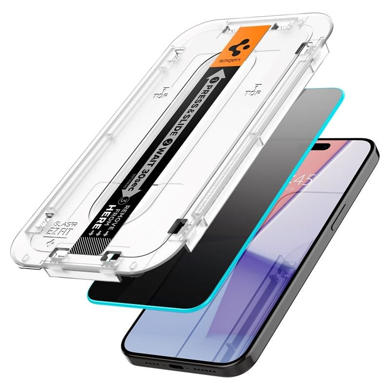 Spigen iPhone 15 Pro Max EZ Fit Glas.tR Skærmbeskyttelsesglas 2 Stk. - Privacy Filter - Case Friendly - Gennemsigtig
