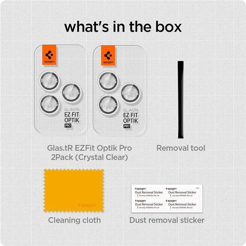 iPhone 16 Pro / 16 Pro Max / 15 Pro / 15 Pro Max / 14 Pro / 14 Pro Max Spigen EZ Fit. tR Optik Pro Kameralinse Glas - 2 Stk - Gennemsigtig