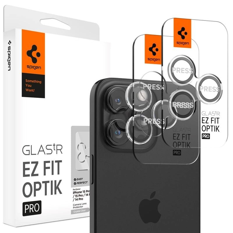 iPhone 16 Pro / 16 Pro Max / 15 Pro / 15 Pro Max / 14 Pro / 14 Pro Max Spigen EZ Fit. tR Optik Pro Kameralinse Glas - 2 Stk - Gennemsigtig