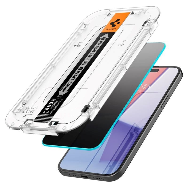 Spigen iPhone 16 EZ Fit Glas.tR Skærmbeskyttelse - Privacy Filter - Case Friendly - Gennemsigtig