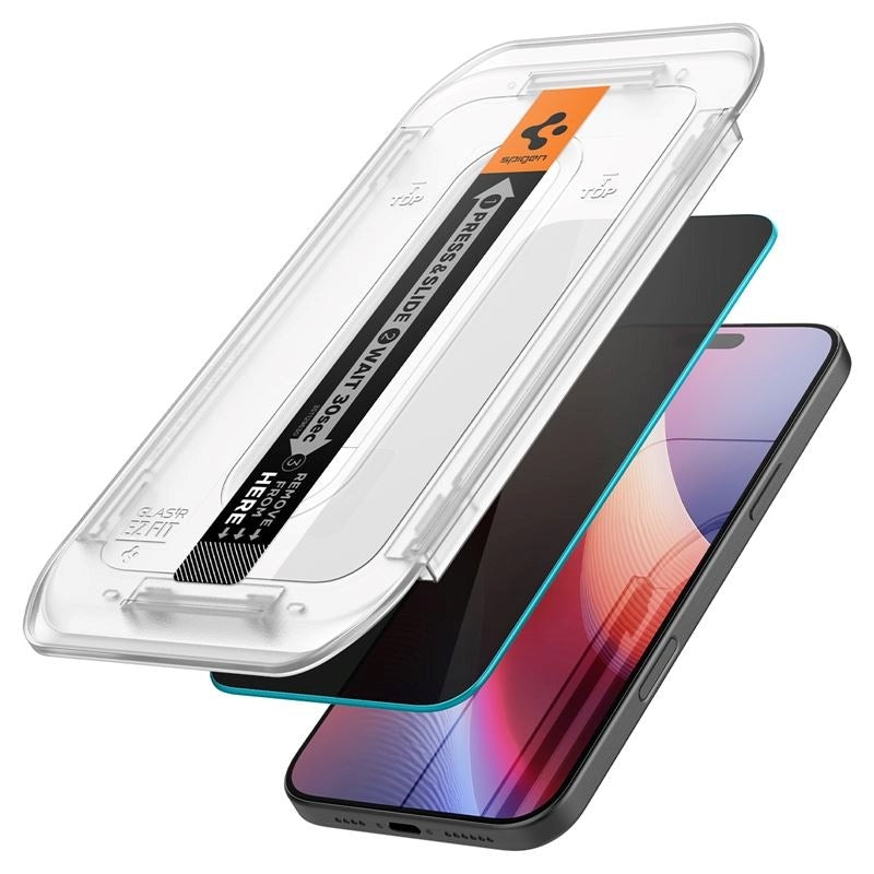 Spigen iPhone 16 Pro Max EZ Fit Glas.tR Skærmbeskyttelse - Privacy Filter - Case Friendly - Gennemsigtig