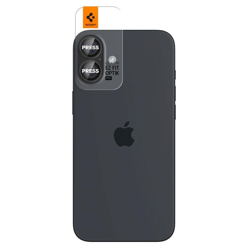 iPhone 17 / 16 / 16 Plus Spigen EZ Fit. tR Optik Pro Kameralinse Glas - 2 Stk - Gennemsigtig / Sort