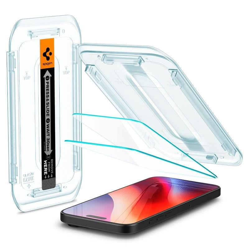 Spigen iPhone 17 / 17 Pro / 16 Pro EZ Fit Glas.tR Skærmbeskyttelse 2. Stk - Case Friendly - Gennemsigtig