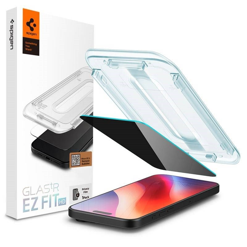 Spigen iPhone 16 Pro EZ Fit Glas.tR Skærmbeskyttelse - Privacy Filter - Case Friendly - Gennemsigtig