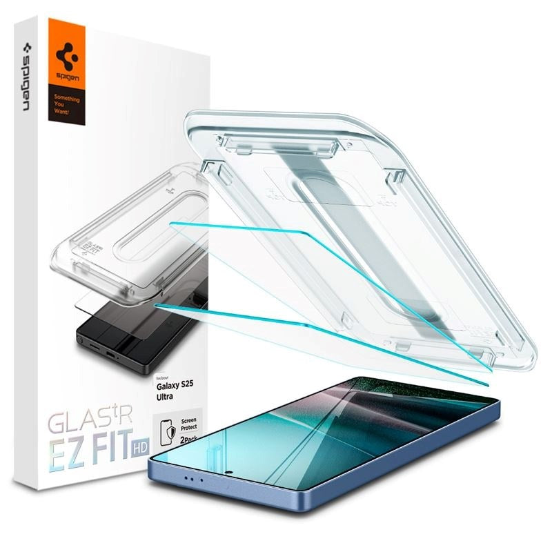 Spigen Samsung Galaxy S25 Ultra EZ Fit Glas.tR Skærmbeskyttelsesglas 2 Stk. - Case Friendly - Gennemsigtig