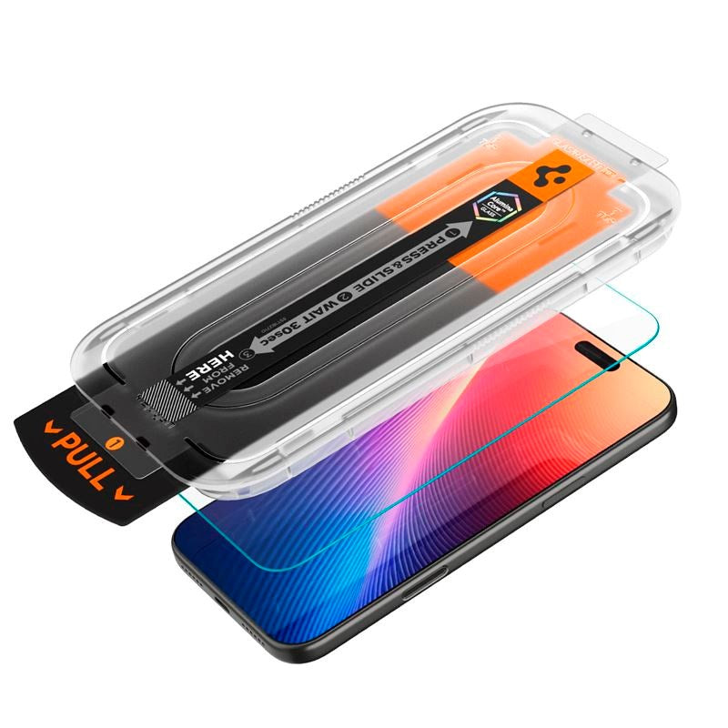 Spigen iPhone 17 / 17 Pro / 16 Pro Glass tR EZ Fit Pro HD Skærmbeskyttelsesglas - Gennemsigtig