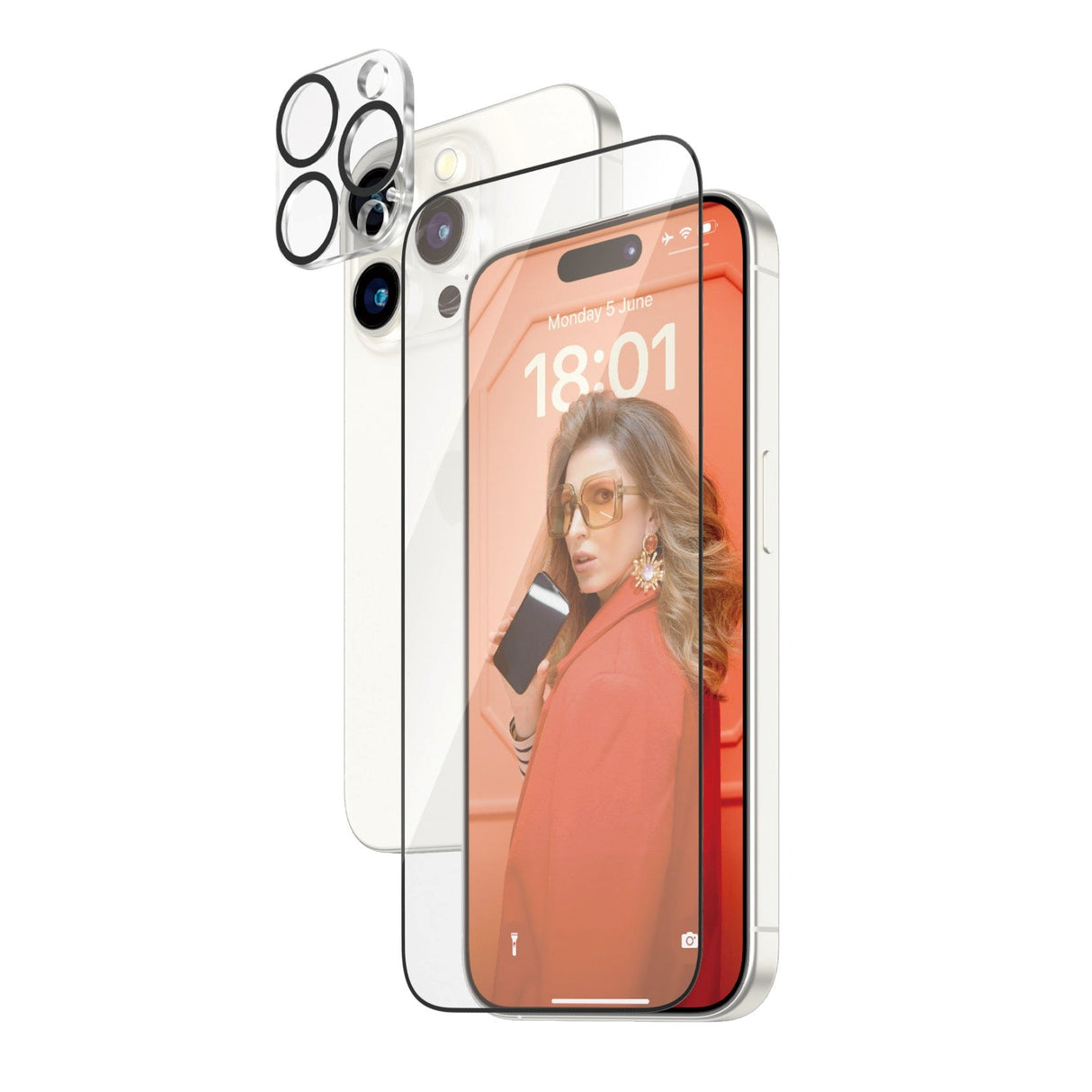 PanzerGlass iPhone 15 Pro 2-i-1 Bundle m. EasyAligner - Skærmbeskyttelse / Kamerabeskyttelse - Gennemsigtig / Sort