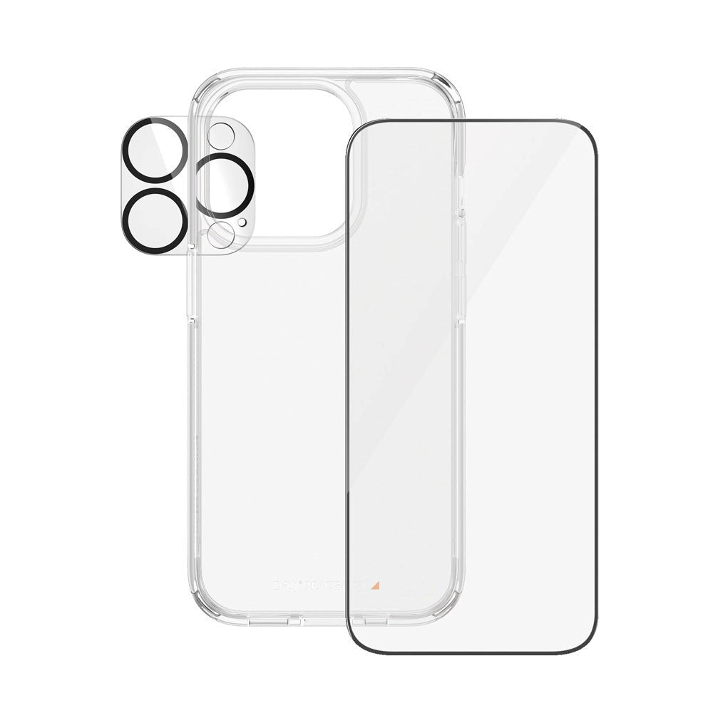 PanzerGlass iPhone 15 Pro 3-i-1 Bundle m. EasyAligner - Skærmbeskyttelse (UWF) / Bagsidecover / Kamerabeskyttelse - Gennemsigtig / Sort