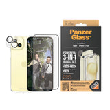 PanzerGlass iPhone 15 Plus 3-i-1 Bundle m. EasyAligner - Skærmbeskyttelse (UWF) / Bagsidecover / Kamerabeskyttelse - Gennemsigtig / Sort