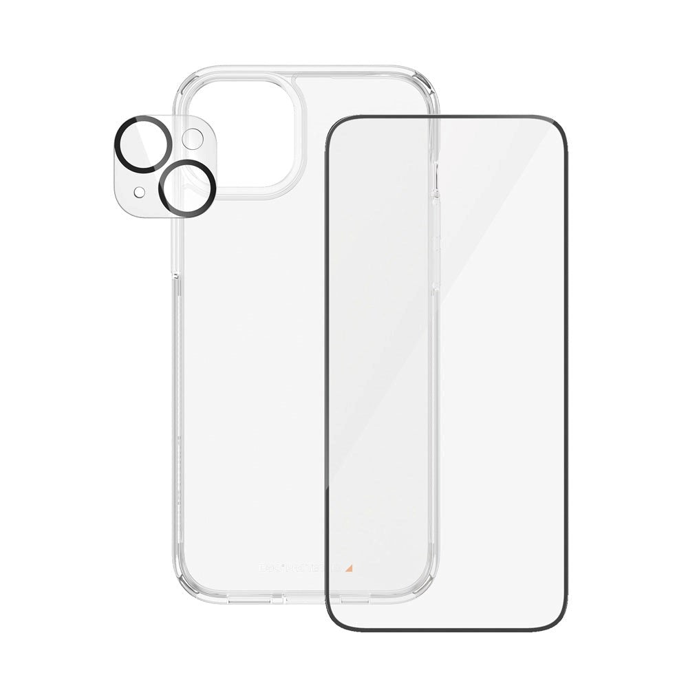 PanzerGlass iPhone 15 Plus 3-i-1 Bundle m. EasyAligner - Skærmbeskyttelse (UWF) / Bagsidecover / Kamerabeskyttelse - Gennemsigtig / Sort