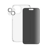 PanzerGlass iPhone 15 Plus 3-i-1 Bundle m. EasyAligner - Privacy Skærmbeskyttelse (UWF) / Bagsidecover / Kamerabeskyttelse - Gennemsigtig / Sort