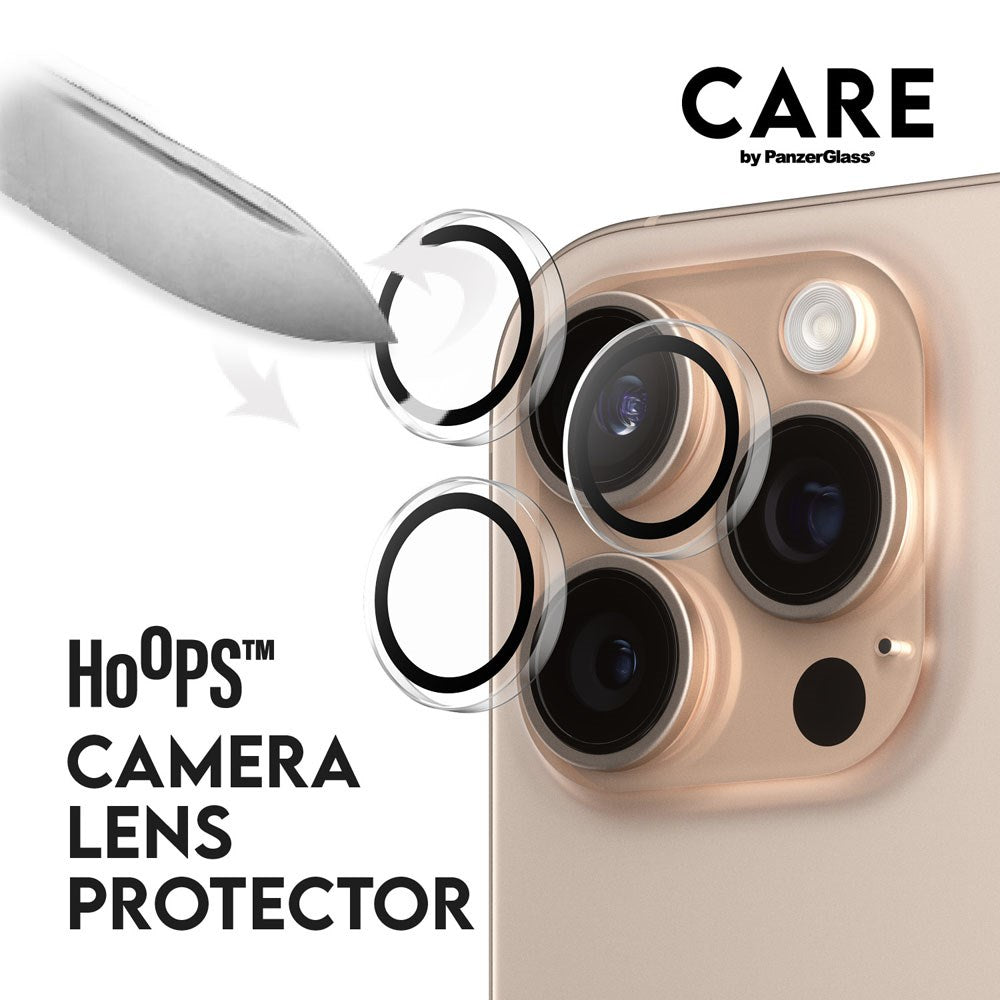 iPhone 16 Pro CARE By PanzerGlass 3-i-1 FLAGSHIP Bundle - Skærmbeskyttelse (UWF) / Bagsidecover / Kamerabeskyttelse - Gennemsigtig