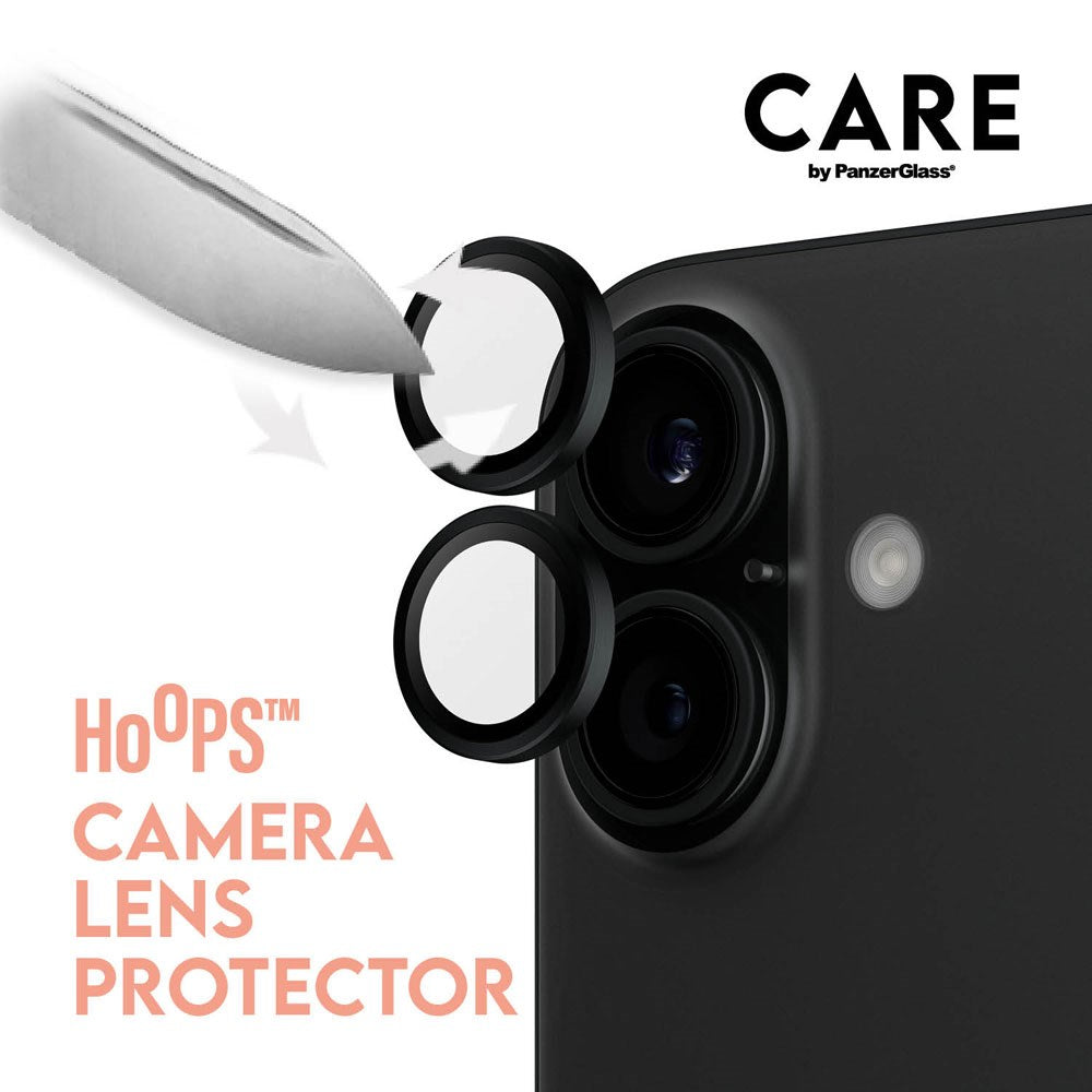 iPhone 16 Plus CARE By PanzerGlass 3-i-1 FLAGSHIP MagSafe Bundle - Privacy Skærmbeskyttelse (UWF) / Bagsidecover / Kamerabeskyttelse - Gennemsigtig / Sort