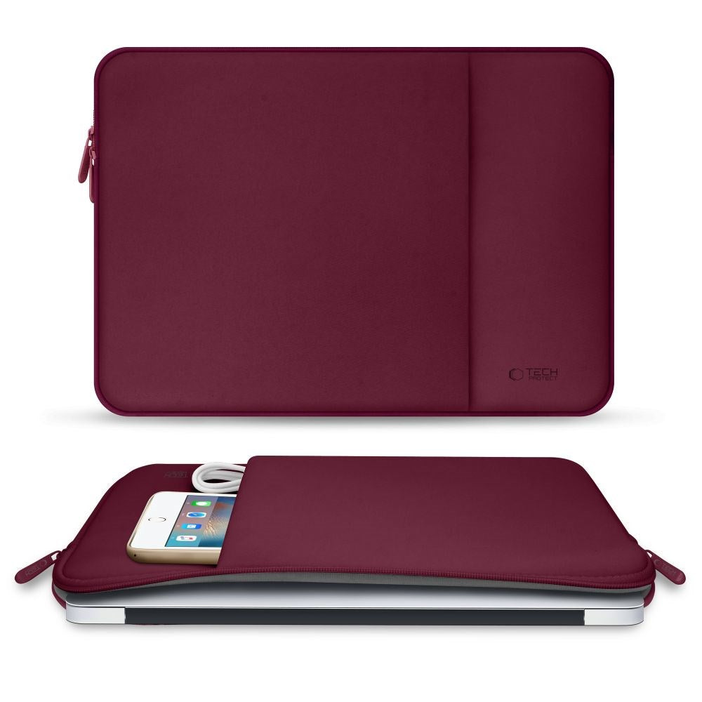 MacBook / Laptop Tech-Protect Neopren Sleeve 13" (33.5 x 22.5 cm) m. Ekstra Lomme - Vinrød