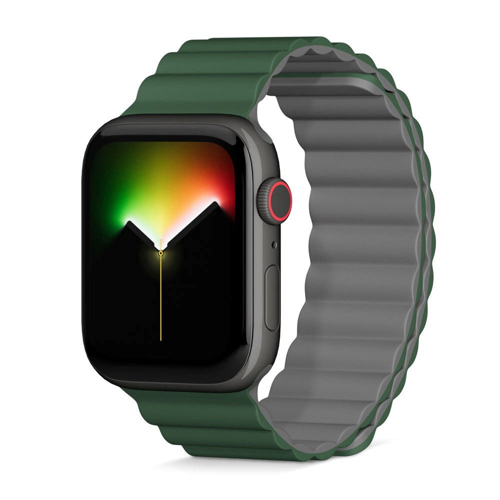 Epico Apple Watch (42/44/SE/45/46/49mm) Magnetisk Silikone Urrem - Grøn / Grå