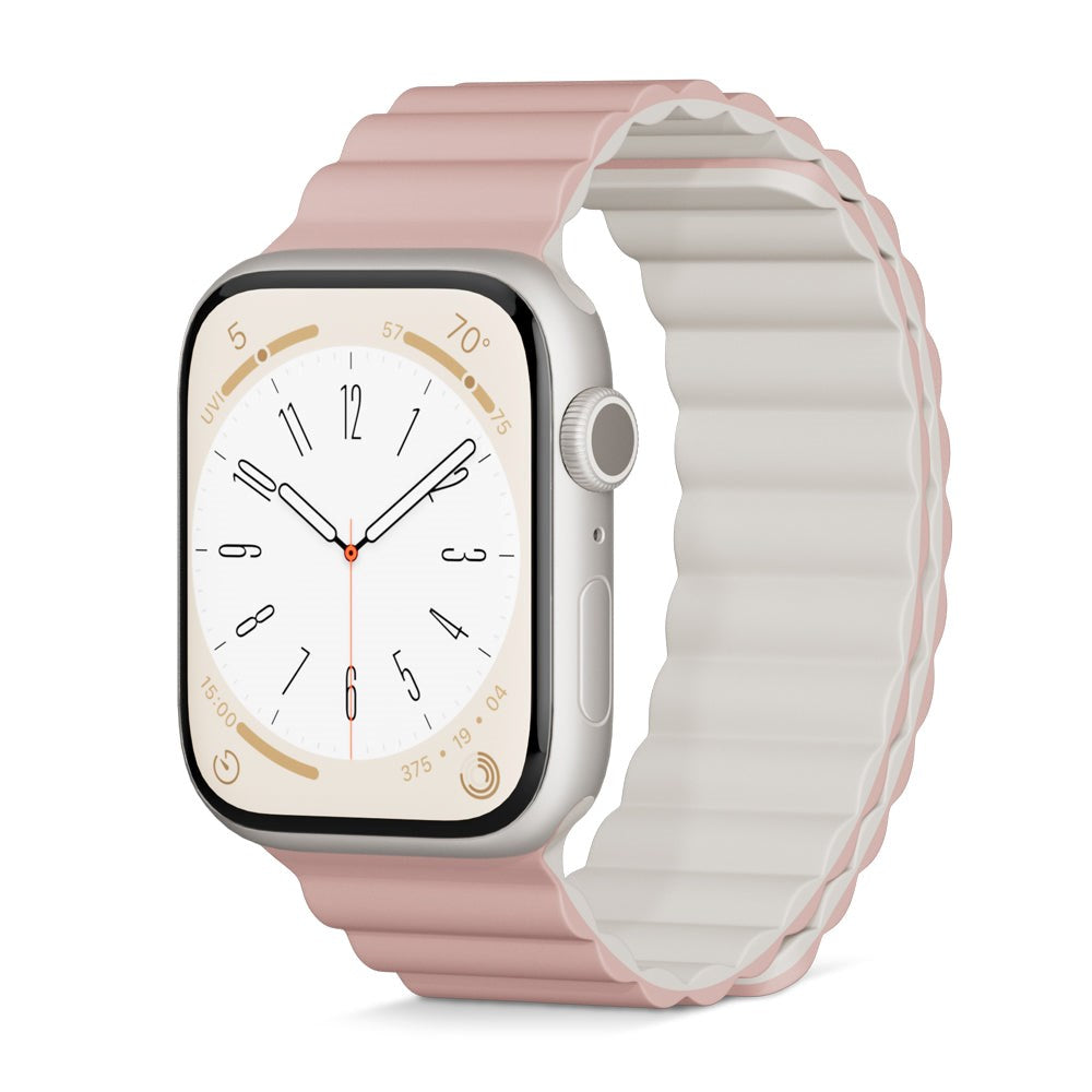 Epico Apple Watch (42/44/SE/45/46/49mm) Magnetisk Silikone Urrem - Lyserød / Grå