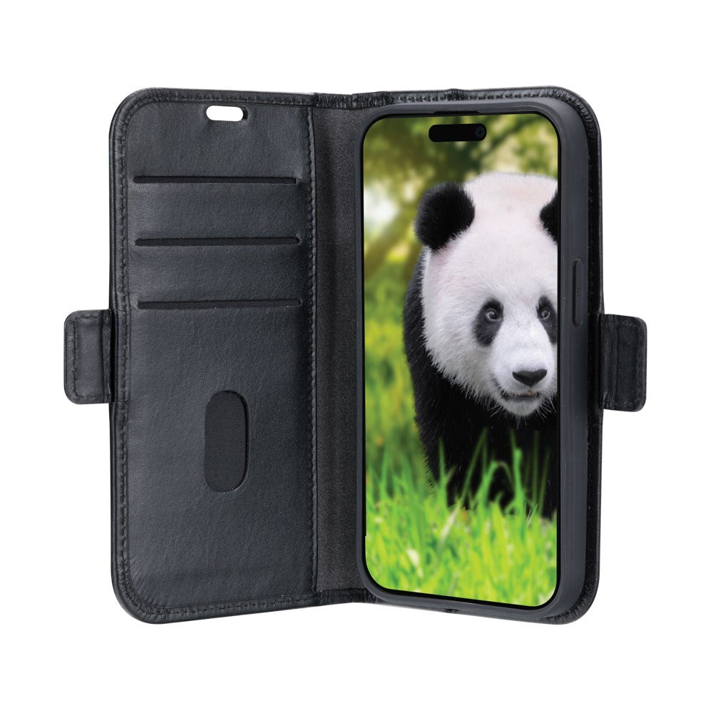 dbramante1928 iPhone 16e Copenhagen Slim Ægte Læder Flip Cover m. Pung - Sort