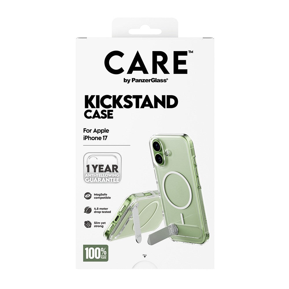 iPhone 17 CARE by PanzerGlass Feature Kickstand Mobil Cover - MagSafe Kompatibel - Transparent / Silver