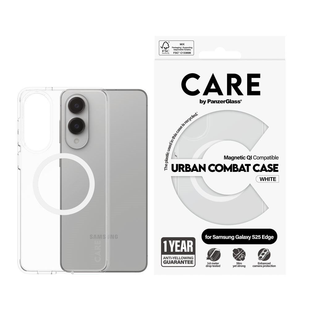 Samsung Galaxy S25 Edge CARE by PanzerGlass FLAGSHIP Urban Combat Case - MagSafe Kompatibel - Transparent / White