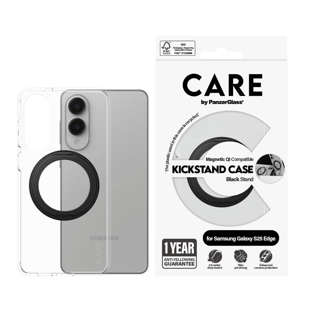 Samsung Galaxy S25 Edge CARE by PanzerGlass Feature Kickstand Case - MagSafe Kompatibel - Transparent / Black