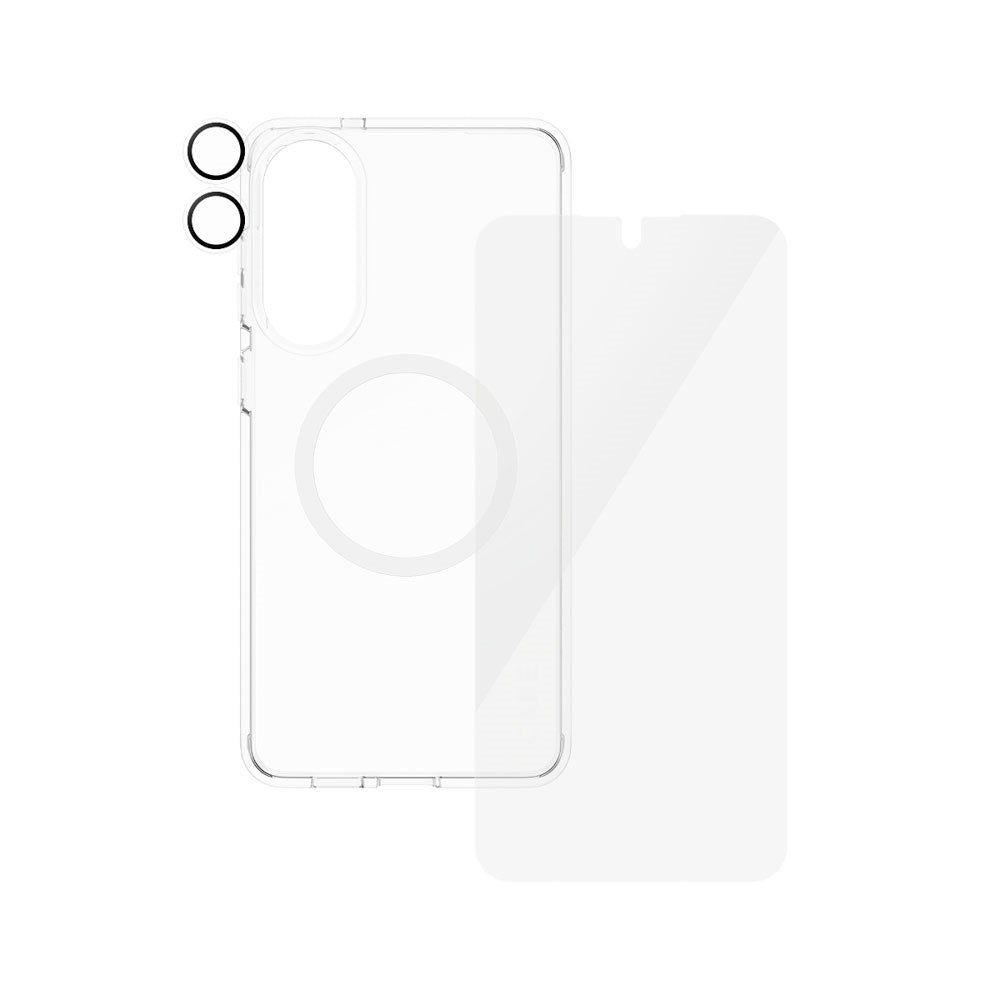 CARE by PanzerGlass - Samsung Galaxy S25 Edge - 3-i-1 FLAGSHIP Bundle - Cover / Skærmbeskyttelse (UWF) / Kamerabeskyttelse - Gennemsigtig / Hvid