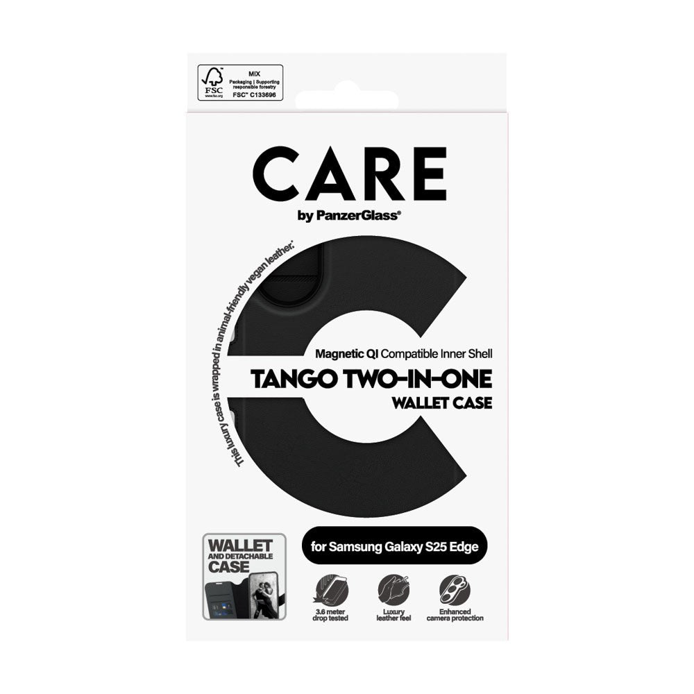 Samsung Galaxy S25 Edge CARE by PanzerGlass Feature Tango 2-in-1 m. Pung Mobil Cover - Sort