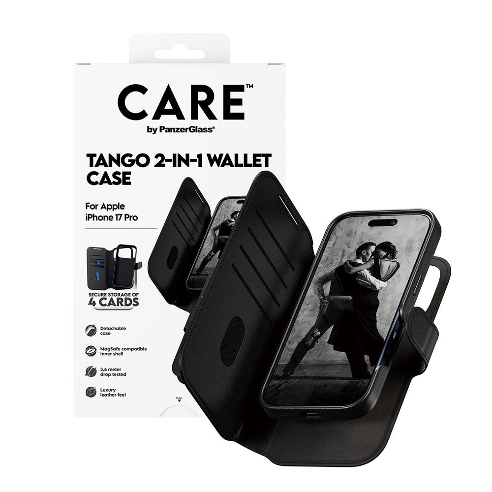 iPhone 17 Pro CARE by PanzerGlass Feature Tango 2-in-1 Mobil Cover m. Kortholder - Sort