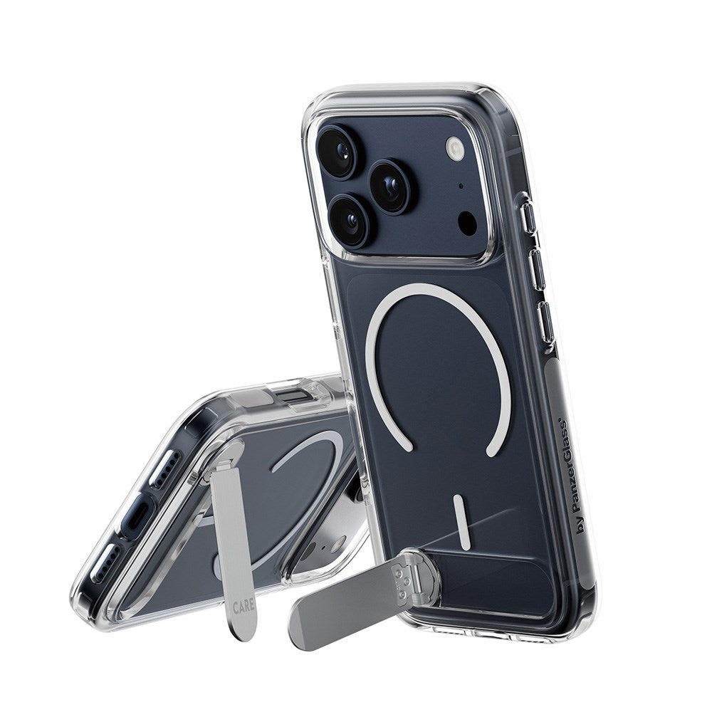 iPhone 17 Pro CARE by PanzerGlass Feature Kickstand Mobil Cover - MagSafe Kompatibel - Transparent / Silver