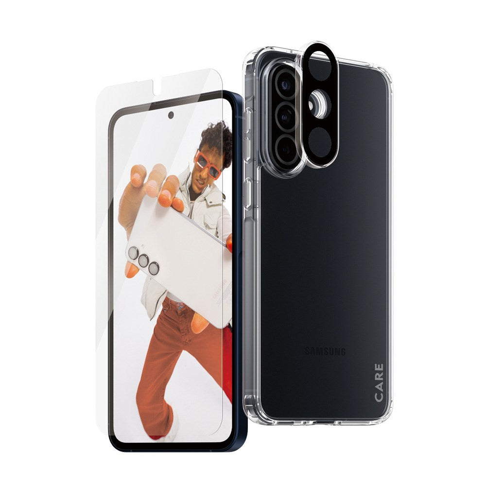 CARE by PanzerGlass - Samsung Galaxy A56 (5G) - 3-i-1 FLAGSHIP Bundle - Cover / Skærmbeskyttelse (UWF) / Kamerabeskyttelse - Gennemsigtig