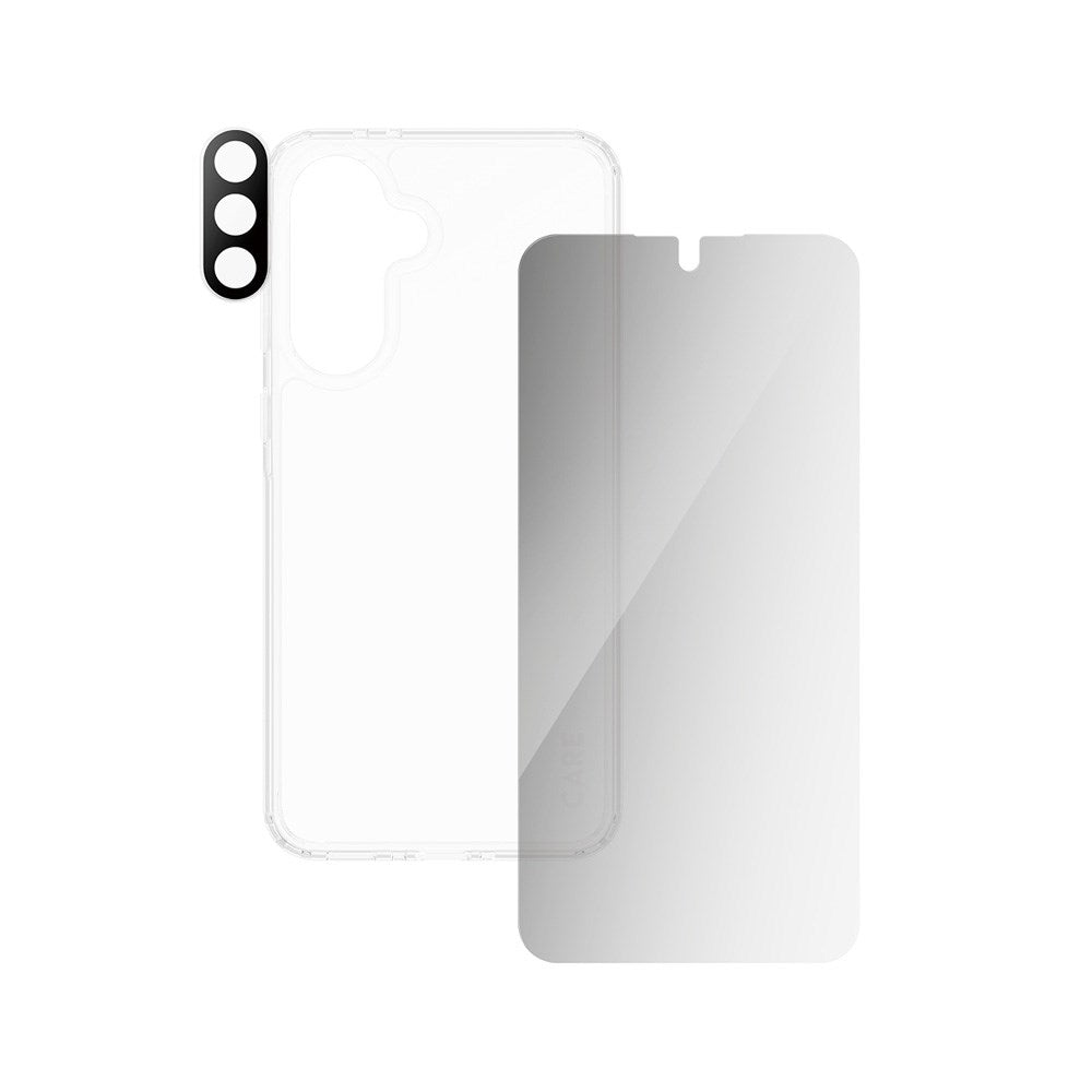 CARE by PanzerGlass - Samsung Galaxy A36 (5G) - 3-i-1 FLAGSHIP Bundle - Cover / Privacy Skærmbeskyttelse (UWF) / Kamerabeskyttelse - Gennemsigtig / Sort