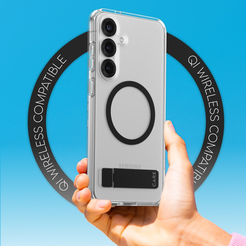 Samsung Galaxy S25+ (Plus) CARE by PanzerGlass Feature Kickstand Case - Qi Kompatibel - Transparent / Black