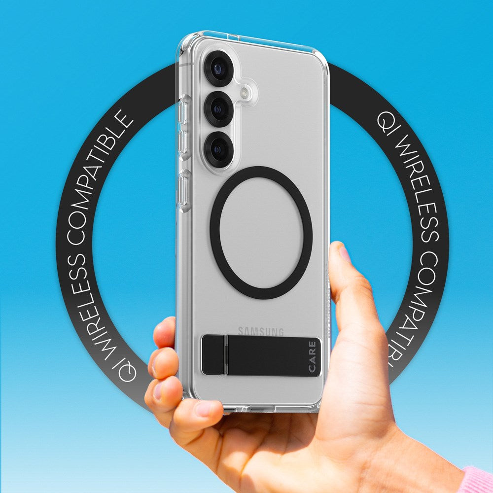 Samsung Galaxy S25 CARE by PanzerGlass Feature Kickstand Case - Qi Kompatibel - Transparent / Black