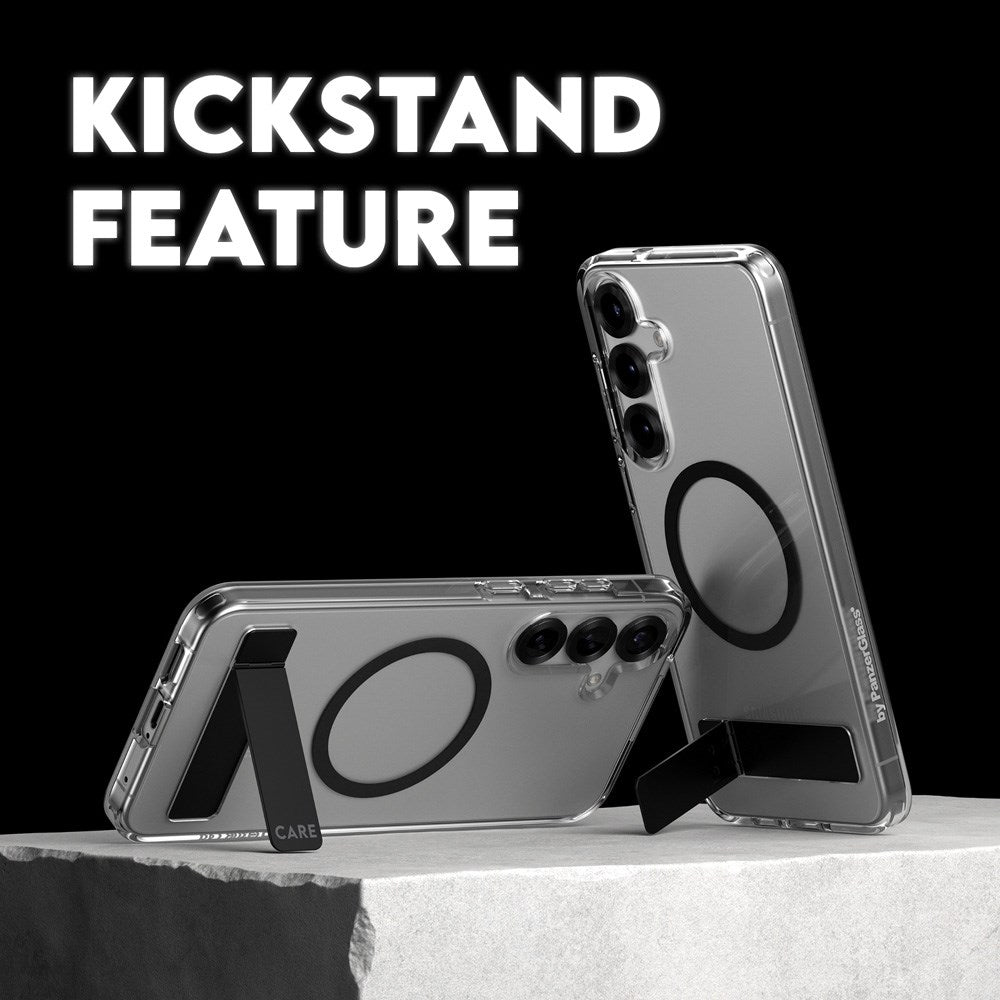 Samsung Galaxy S25 CARE by PanzerGlass Feature Kickstand Case - Qi Kompatibel - Transparent / Black