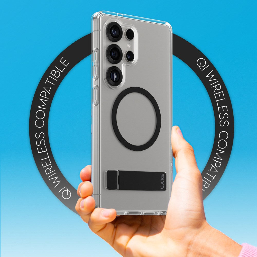 Samsung Galaxy S25 Ultra CARE by PanzerGlass Feature Kickstand Case - Qi Kompatibel - Transparent / Black