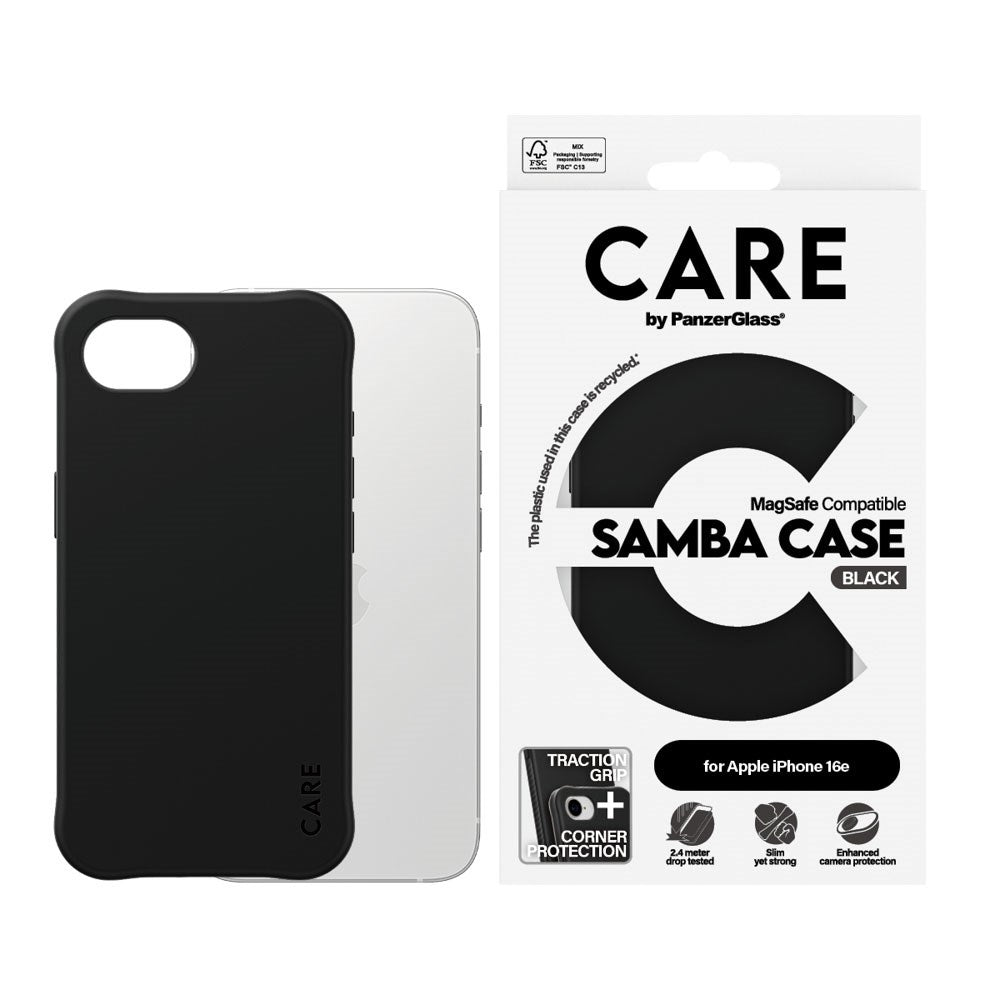 iPhone 16e CARE by PanzerGlass Fashionable Samba Mobil Cover - MagSafe Kompatibel - Sort