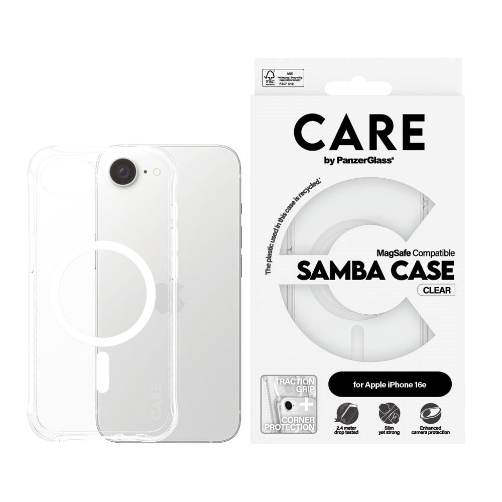 iPhone 16e CARE by PanzerGlass Fashionable Samba Mobil Cover - MagSafe Kompatibel - Gennemsigtig / Hvid