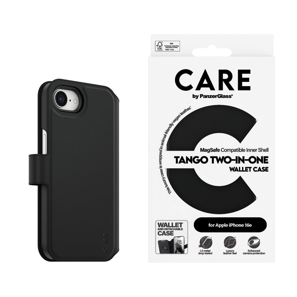 iPhone 17e / 16e CARE by PanzerGlass Feature Tango 2-in-1 m. Pung Mobil Cover - Sort
