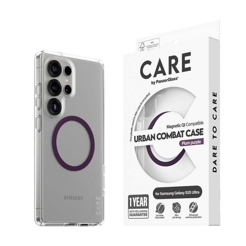 Samsung Galaxy S25 Ultra CARE by PanzerGlass FLAGSHIP Urban Combat Case - Qi Kompatibel -Gennemsigtig / Plum Purple