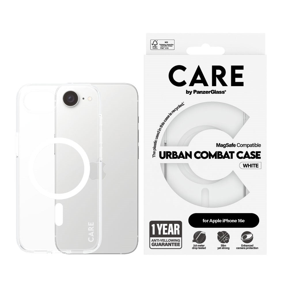 iPhone 16e CARE by PanzerGlass FLAGSHIP Urban Combat Case - MagSafe Kompatibel - Transparent / White