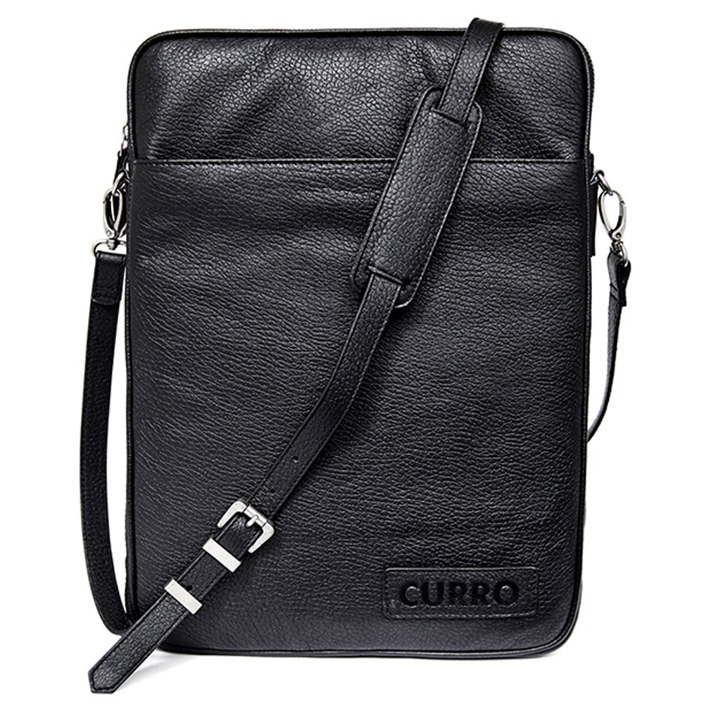 CURRO Real Leather Messenger Bag 14-15'' - Black