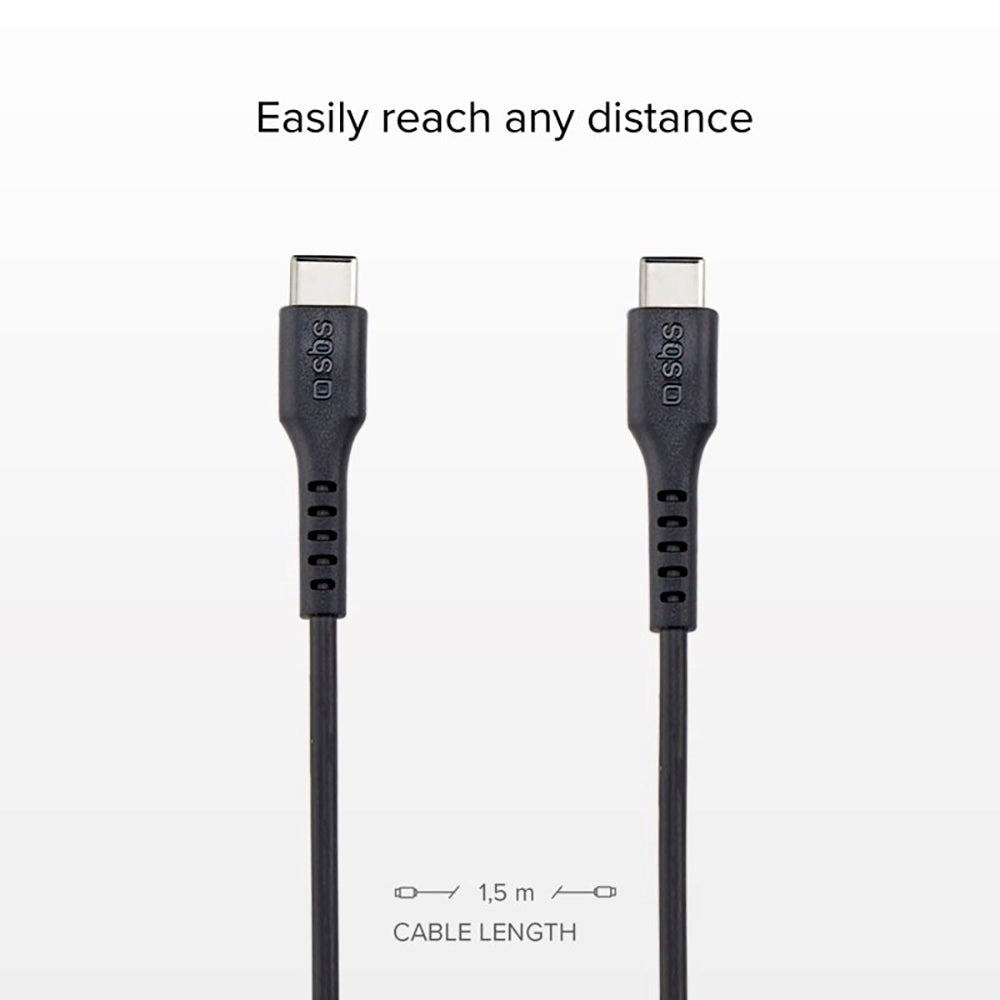 SBS USB-C til USB-C Ladekabel - 1.5 Meter - 25W (PD) - Sort