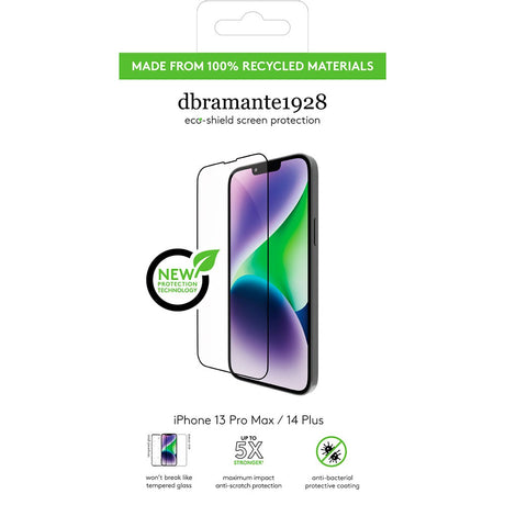 dbramante1928 iPhone 14 Plus / 13 Pro Max Eco-Shield Skærmbeskyttelse m. Installationsramme - Sort Kant