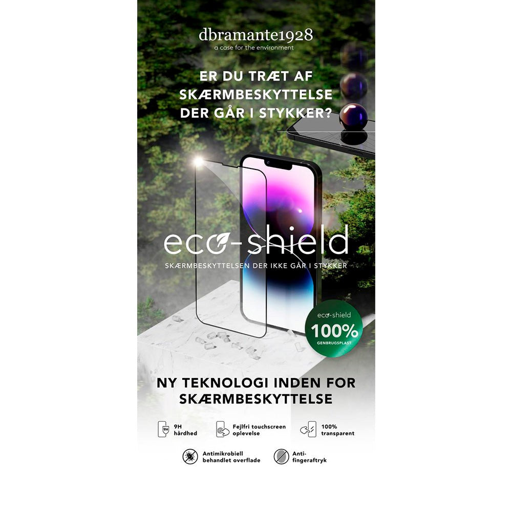 dbramante1928 iPhone 14 Pro Max Eco-Shield Skærmbeskyttelse m. Installationsramme - Sort Kant