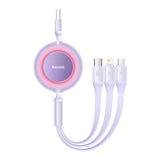 Baseus Bright Mirror USB-A til USB-C, Micro USB & Lightning Kabel - 66W - 1,1m. - Lilla