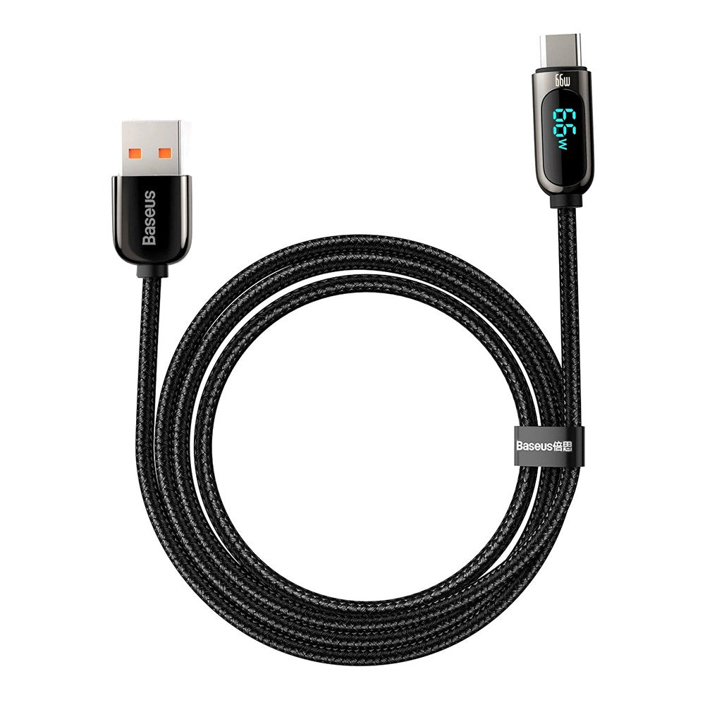 Baseus Display 66W Fast Charging USB-A til USB-C Kabel - 1m - Sort