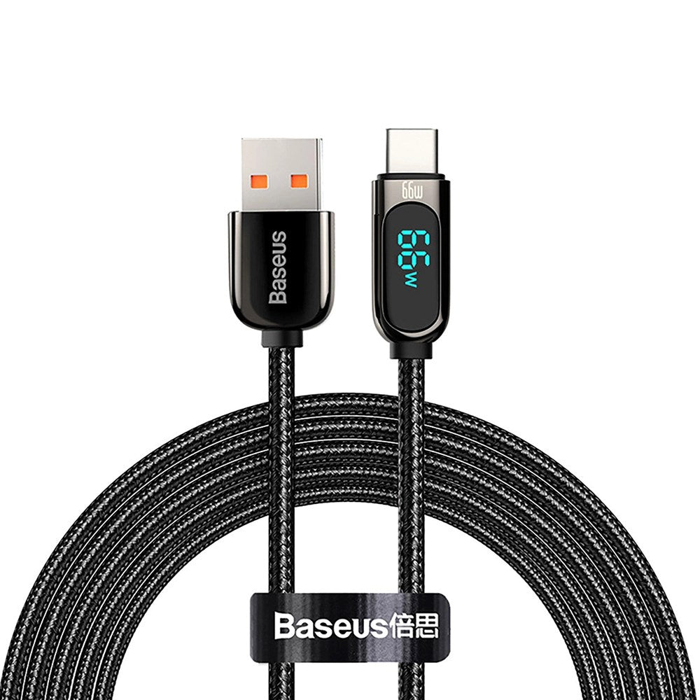 Baseus Display 66W Fast Charging USB-A til USB-C Kabel - 1m - Sort